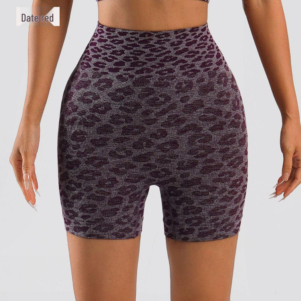 Seamless Leopard Print High-Waisted Booty Lifting Quick-Dry Knit Shorts