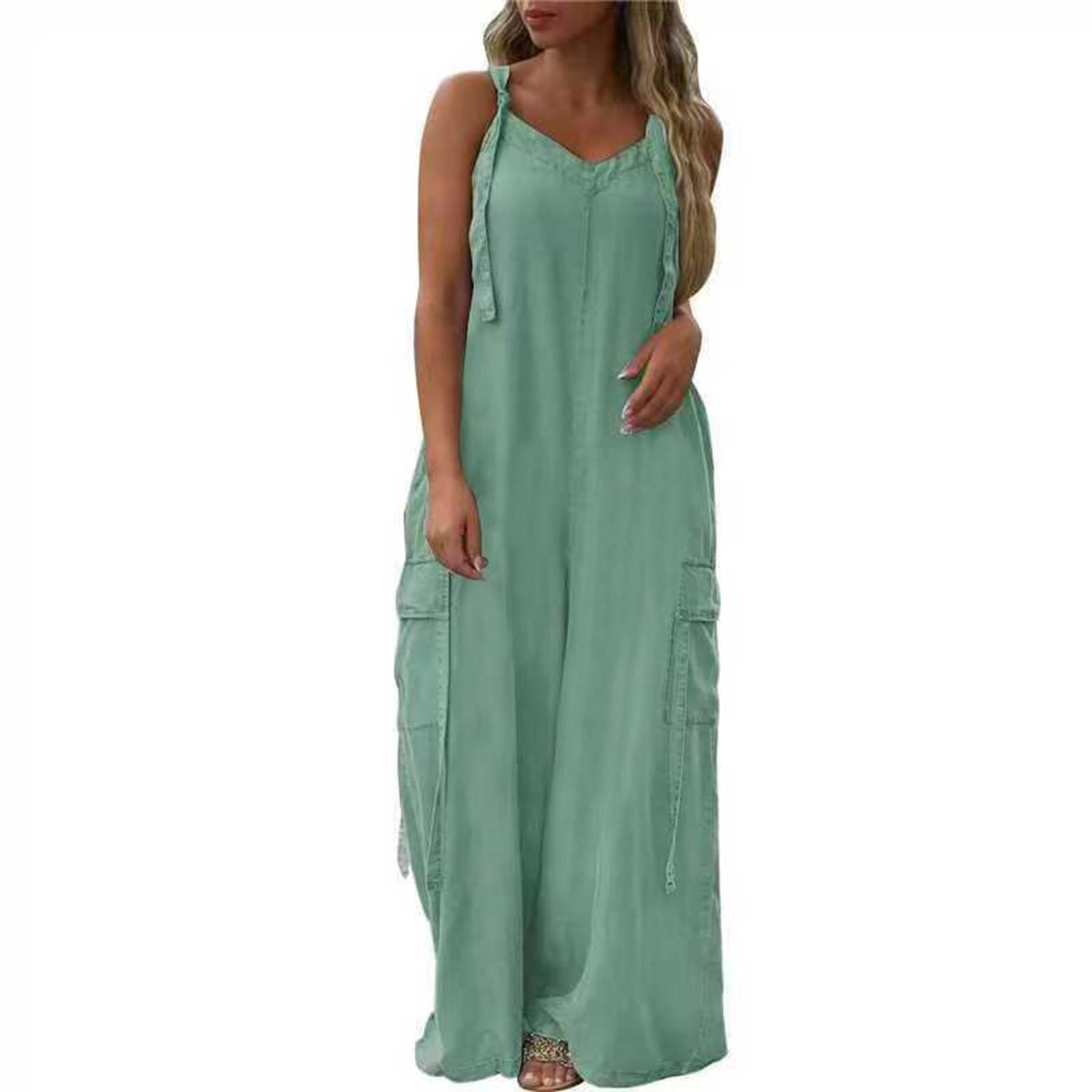 

Женский модный повседневный свободный однотонный комбинезон с карманами и V-образным вырезом L