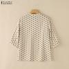 ZANZEA Women Casual Stand Collar Loose Half Sleeve Polka Dot Print Blouse