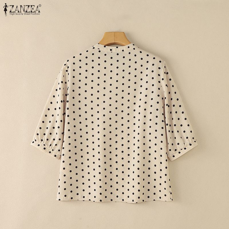 ZANZEA Women Casual Stand Collar Loose Half Sleeve Polka Dot Print Blouse