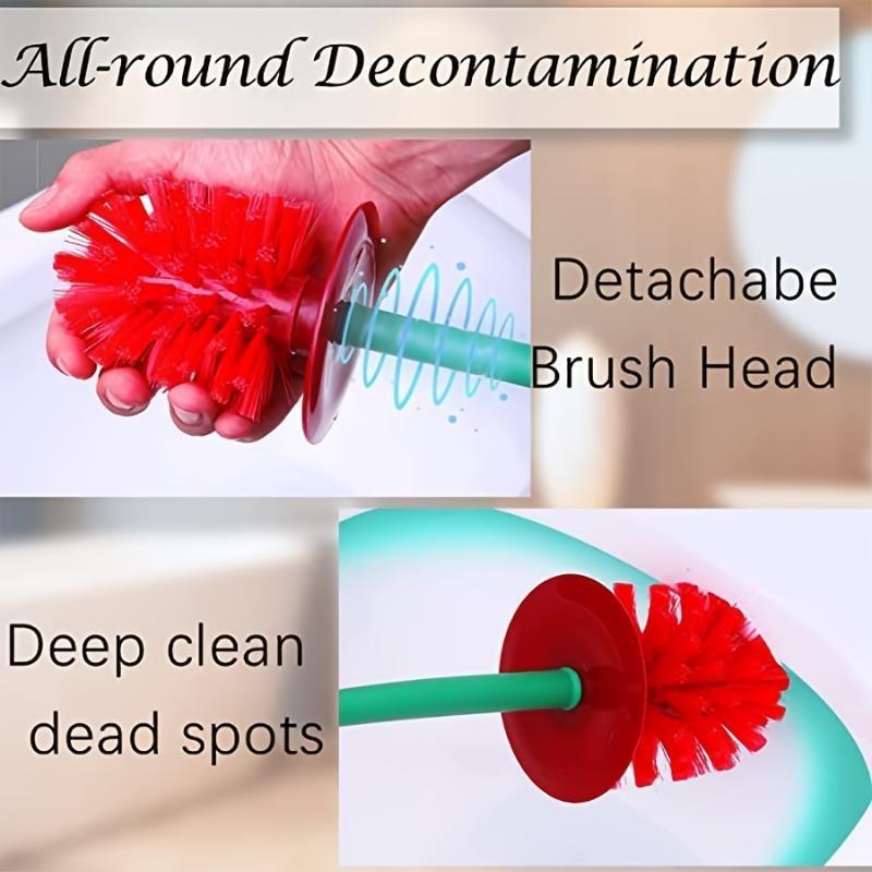 1pc Creative Toilet Brush with Holder Bowl Long Handle Bathroom Cleaning Tool Cleaner and Base Thick Bristle for Deep Clean-Rust Resistant Leakproof