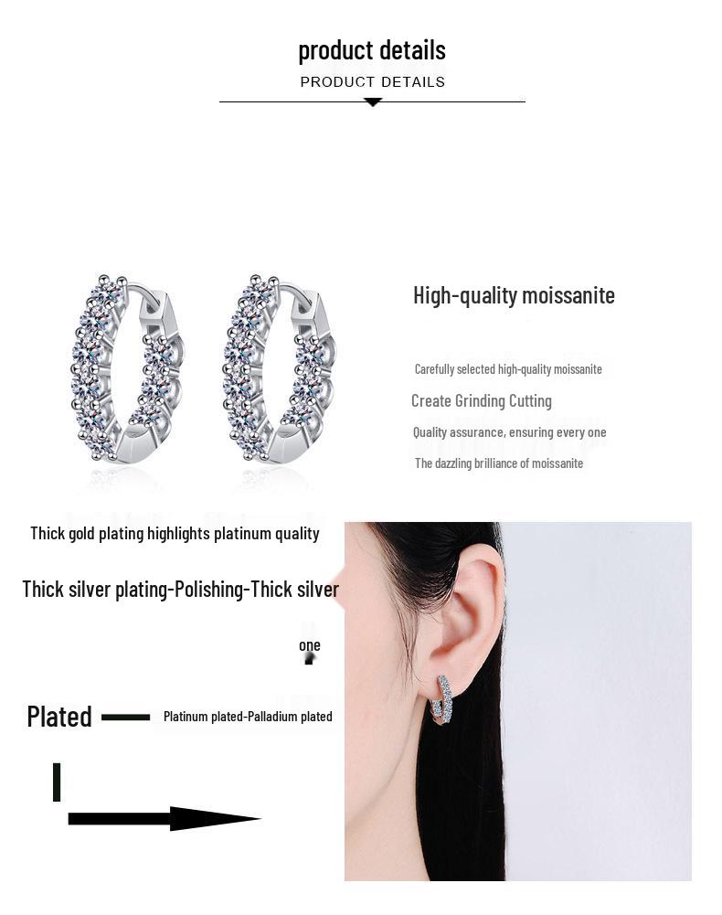 925 Sterling Silver Moissanite Earrings: Gold-Plated Ear Cuffs In European and American Style