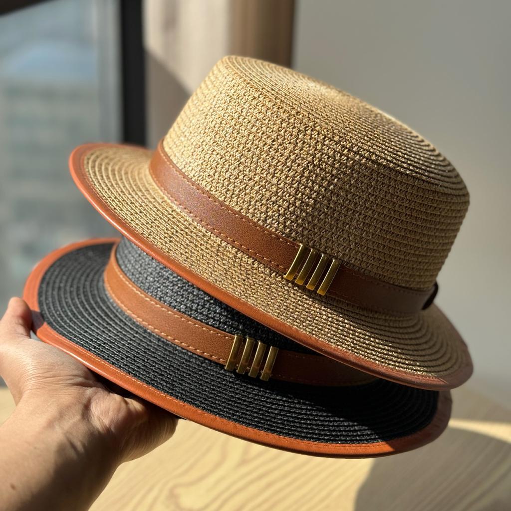 2026New British Retro Women's Flat-top Hat, Sun Protection Beach Hat, Fashionable Casual Black Jazz Hat