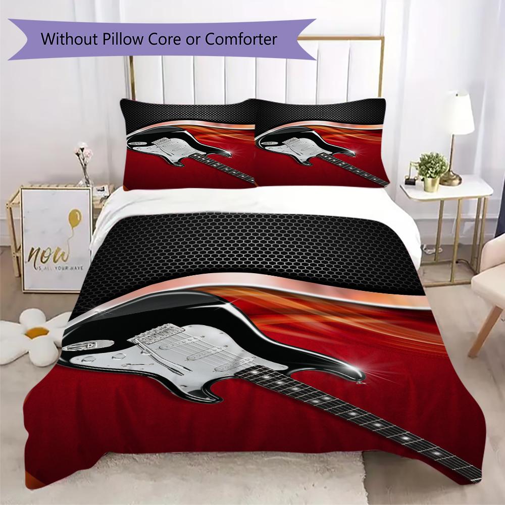 1PC Electric guitar Theme Bedding Quilt Set Quilt Cover Pillowcase Home Decoration Birthday Gift (1 * duvet cover + 2 * pillowcase, without core)A1