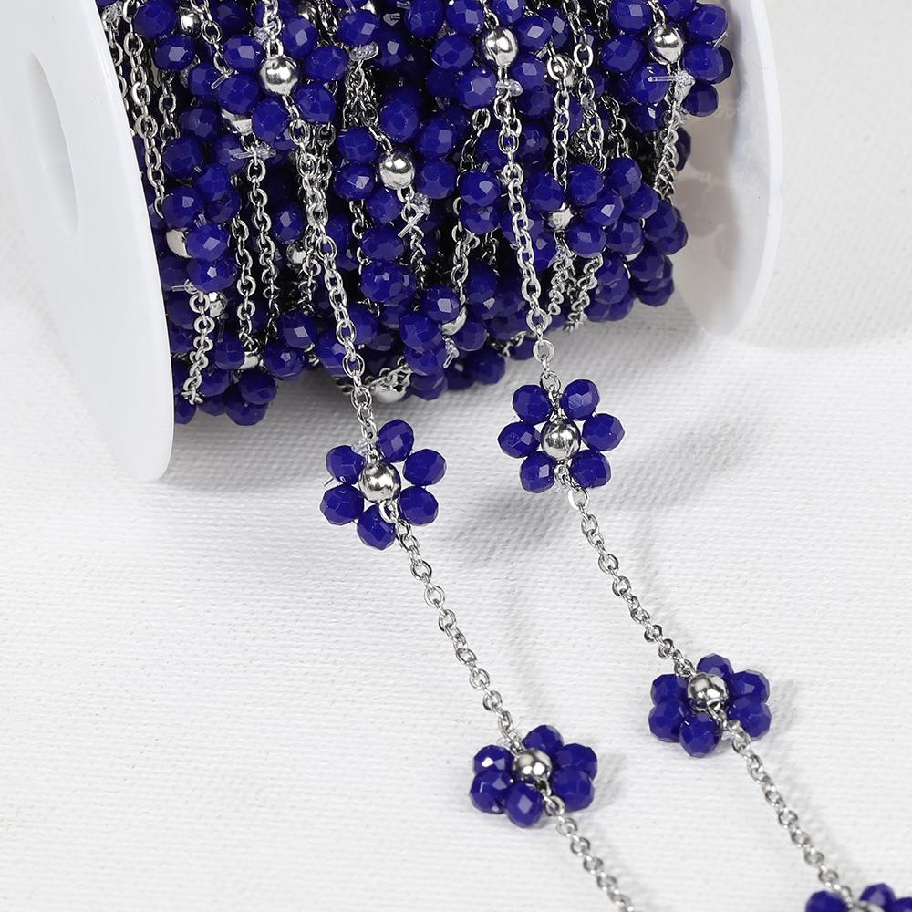 1Meter Stainless Steel Mix Color Plastic Flower Satellite Beaded Chains for Jewelry Making DIY Necklace Bracelet Accessories
