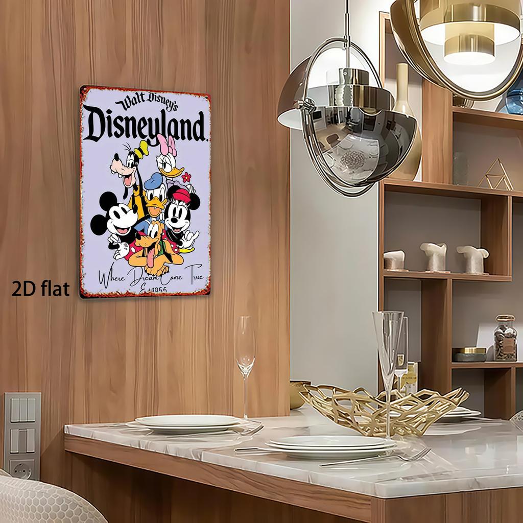 2D Flat - [Vintage Charm] Retro Disneyland Metal Wall Art - 20.32cm X 30.48cm Durable Iron Decorative Plaque Featuring Mickey &