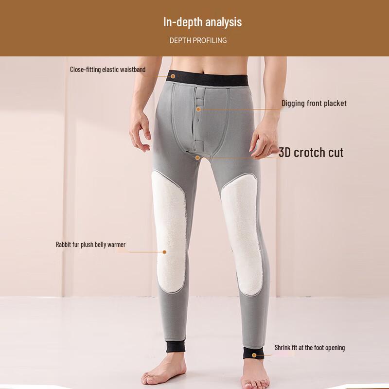 Męskie zimowe spodnie termiczne z królikiem polarnym, ochrona kolan i talii