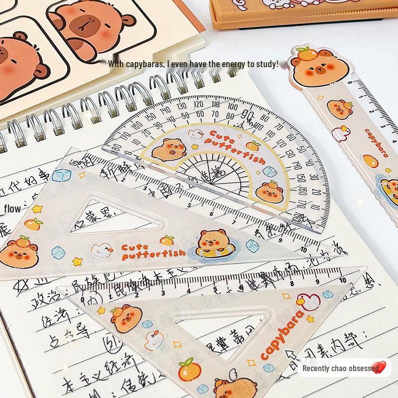 Cute Capybara 4-Piece Stationery Ruler Set - 15cm