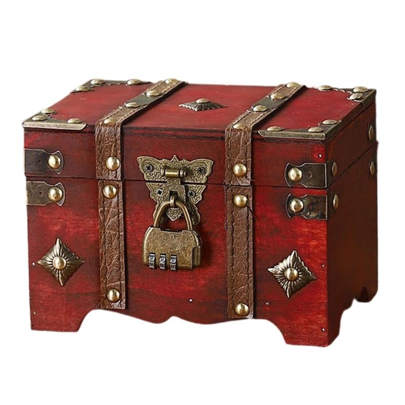 Pudełko do przechowywania w stylu antycznym z bezpiecznym kodem kombinacyjnym Duża pojemność Drewniana skrzynia na biżuterię Kolekcje