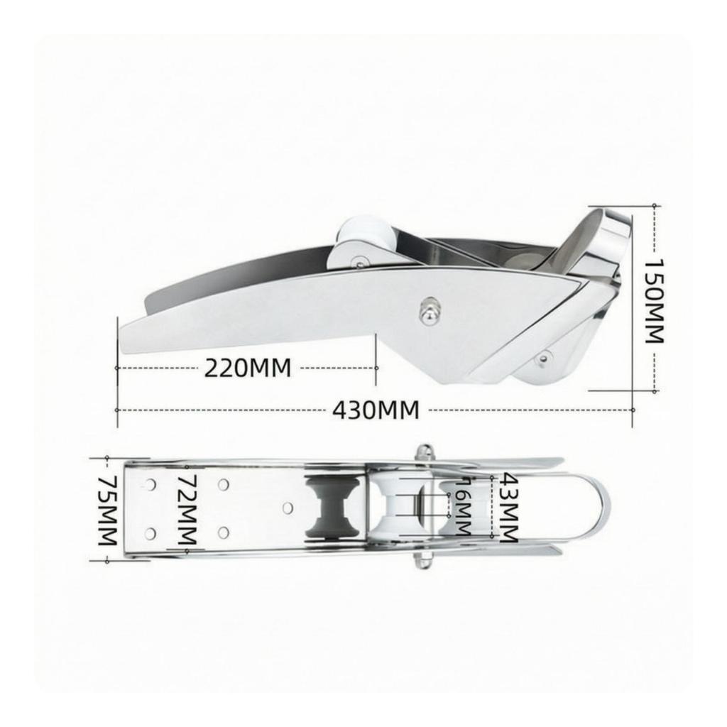 Marine Hardware Silver-Polished Double-Roller Anchor Bracket Mounting Holes