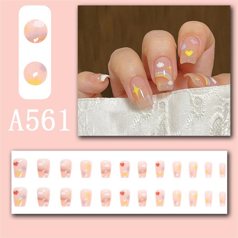 Winter fresh and simple pure lust style bride dance wear nails rainbow love rose fake nails