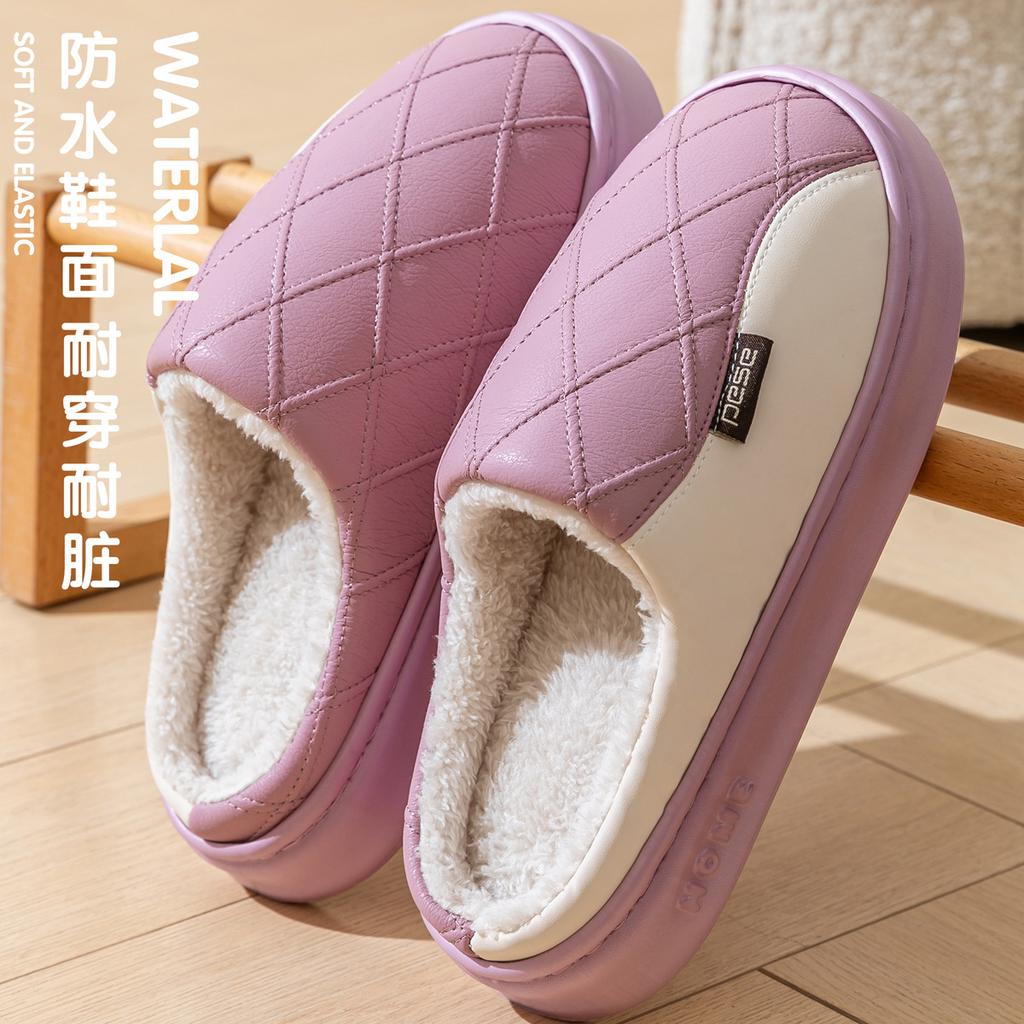 Waterproof cotton slippers winter 2025 new outdoor wear indoor home non-slip thick bottom couple cotton drag winter