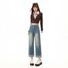 Women's 2026 Summer High Waist Patchwork Straight Leg Jeans - Vintage Faded Petite Cropped Cigarette Pants