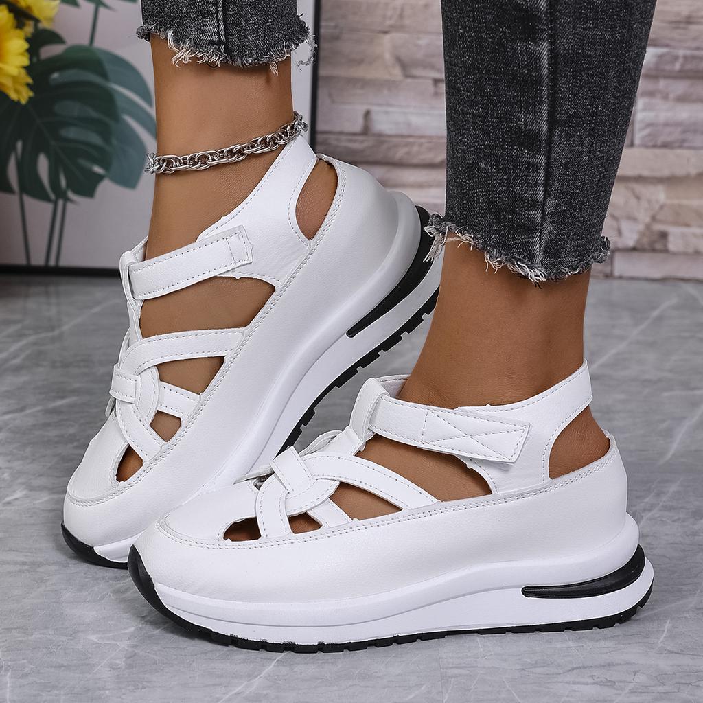 Fashion Hollow Out Wedge Heel Close Toe Gladiator Sandals Women 2025 Summer Thick Bottom Medium Heel Shoes Soft Sole Casual Shoes