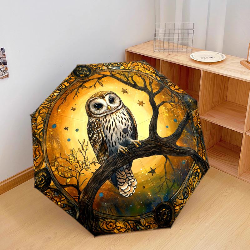 1 PC Automatic Folding Umbrella - Owl Moon Night Pattern, Portable & Foldable Design with 8 Ribs, Christmas Birthday Gifts