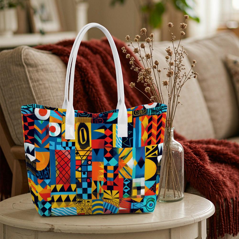 Geometric Print Tote Bag Large Capacity Casual Shoulder Bag for Daily Shopping Travel Versatile Handbag