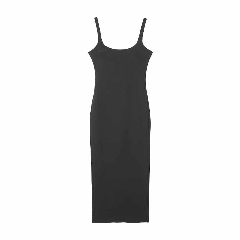

European American Women s Clothing Fashionable Temperament Elastic Slim Strap Long Dress L чёрный