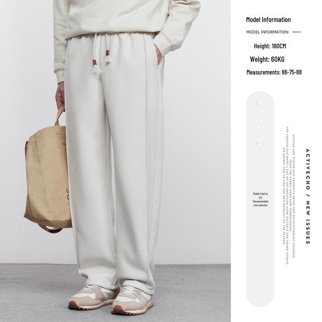 Yizhi Men's Winter Velvet-Lined Casual Straight-Leg Sweatpants