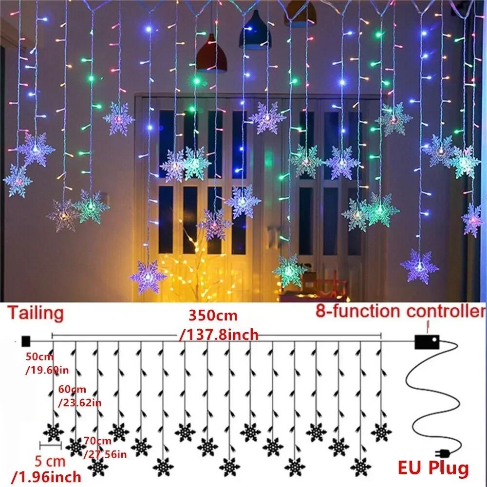 EU Plug Outdoor Light Garland for Home Garden Party DecorationLED Snowflake Curtain Icicle Fairy String Lights Christmas Lights
