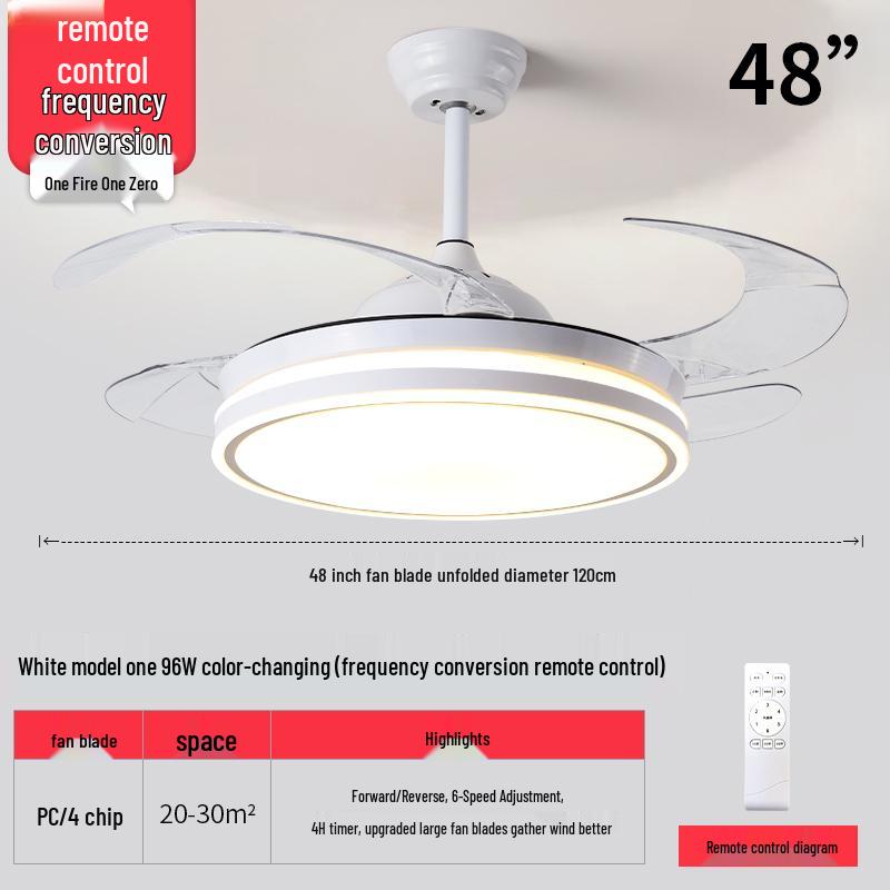 Smart Variable Frequency Ceiling Fan with Chandelier for Living Room, Bedroom, and Restaurant