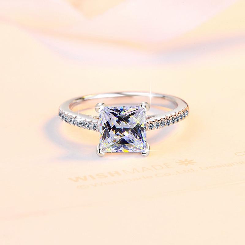 Minimalist Jewelry S925 Sterling Silver GRA Certificate Four Claw Princess Cut 2CT VVS1 Moissanite Engagement Wedding for Women