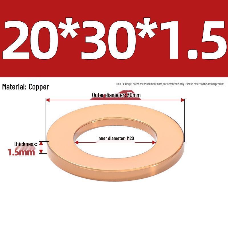 Pure Red Copper Gasket Sealing Ring for Marine Instruments, Metal Flat Washer M3-M60mm