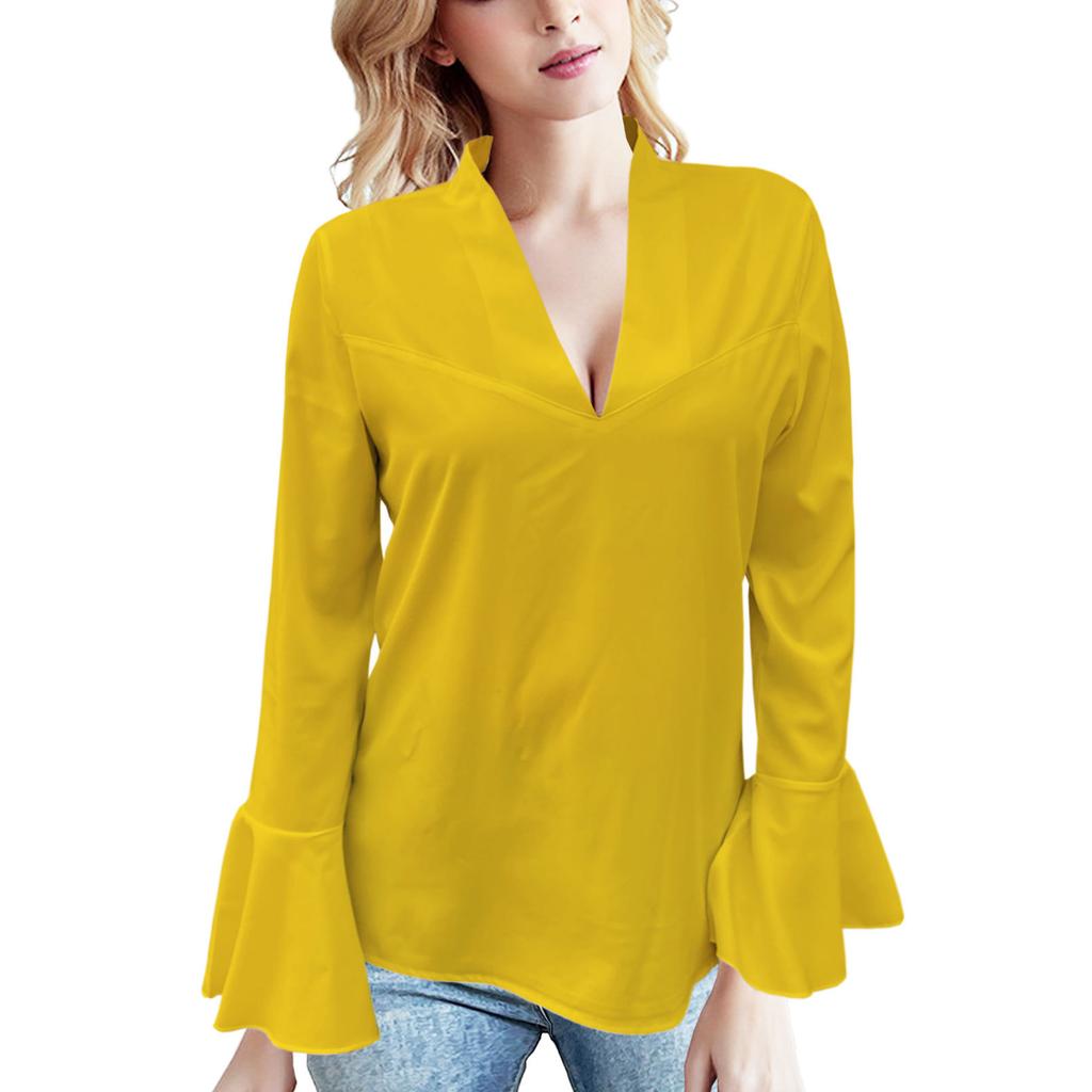 HNXC Women's Autumn Collection: Low-cut, Rhinestone, High-neck, Solid-color Lotus Leaf Long-sleeved Shirt for Women