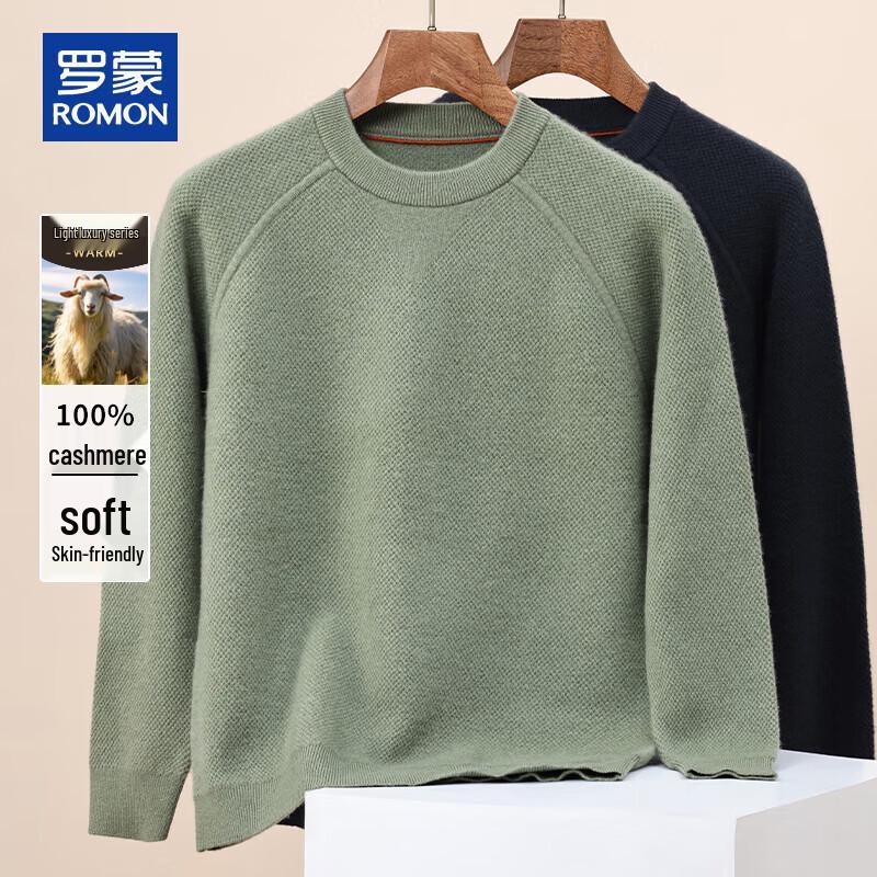 

ROMON Men s 100% Cashmere Thick Round Neck Sweater L