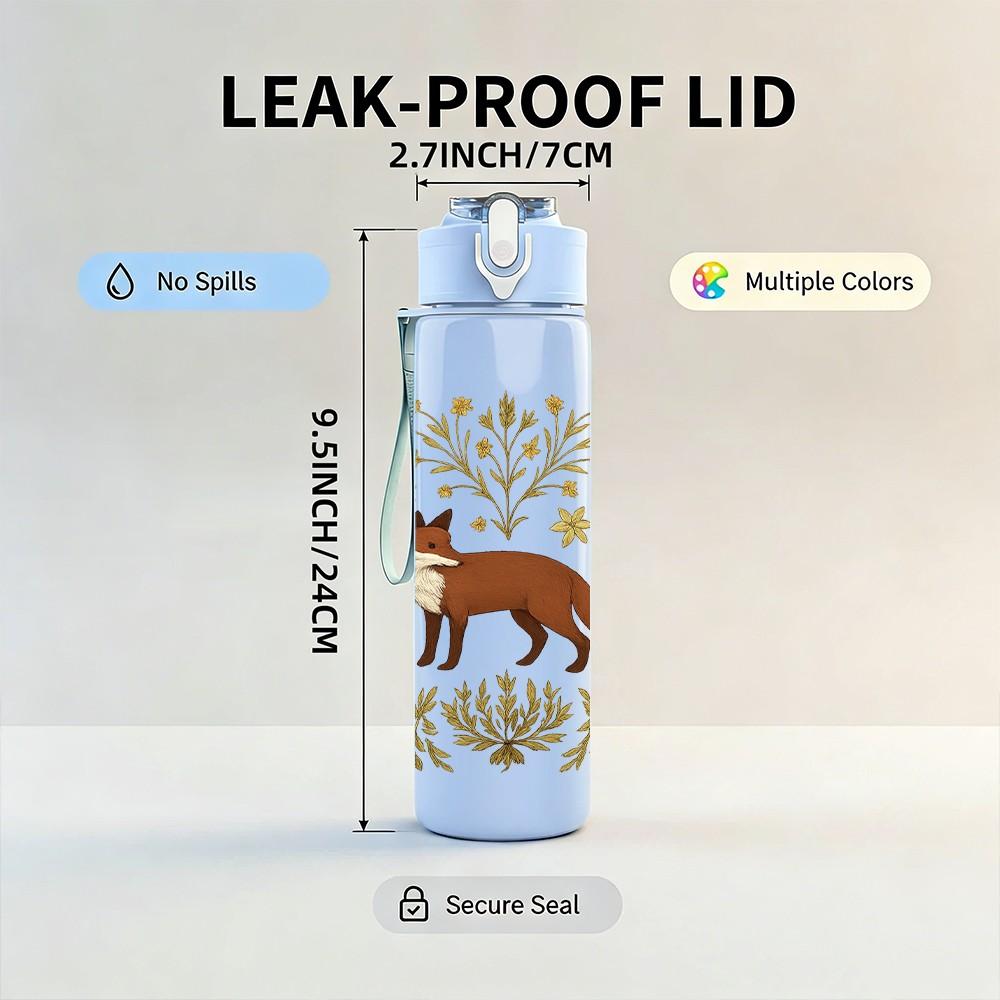 1PC Autumn Bush Fox Illustration 750ml Color Plastic Sports Water Bottle Leakproof Flip Straw Lid Suitable for Sports Office Home Use