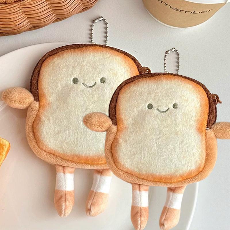 Cute Toast Shaped Plush Coin Purse, Can Store Headphones, Data Cables, and Can Also Be Used As A Keychain Pendant