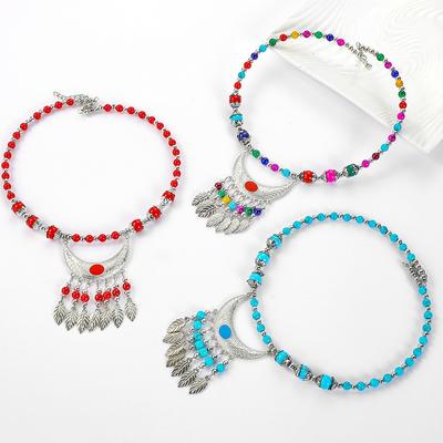 Ethnic Style Collar Necklace Ethnic Style Headdress Hair Accessories Crescent Leaf Tassel Seedling Silver Necklace Bridal Accessories
