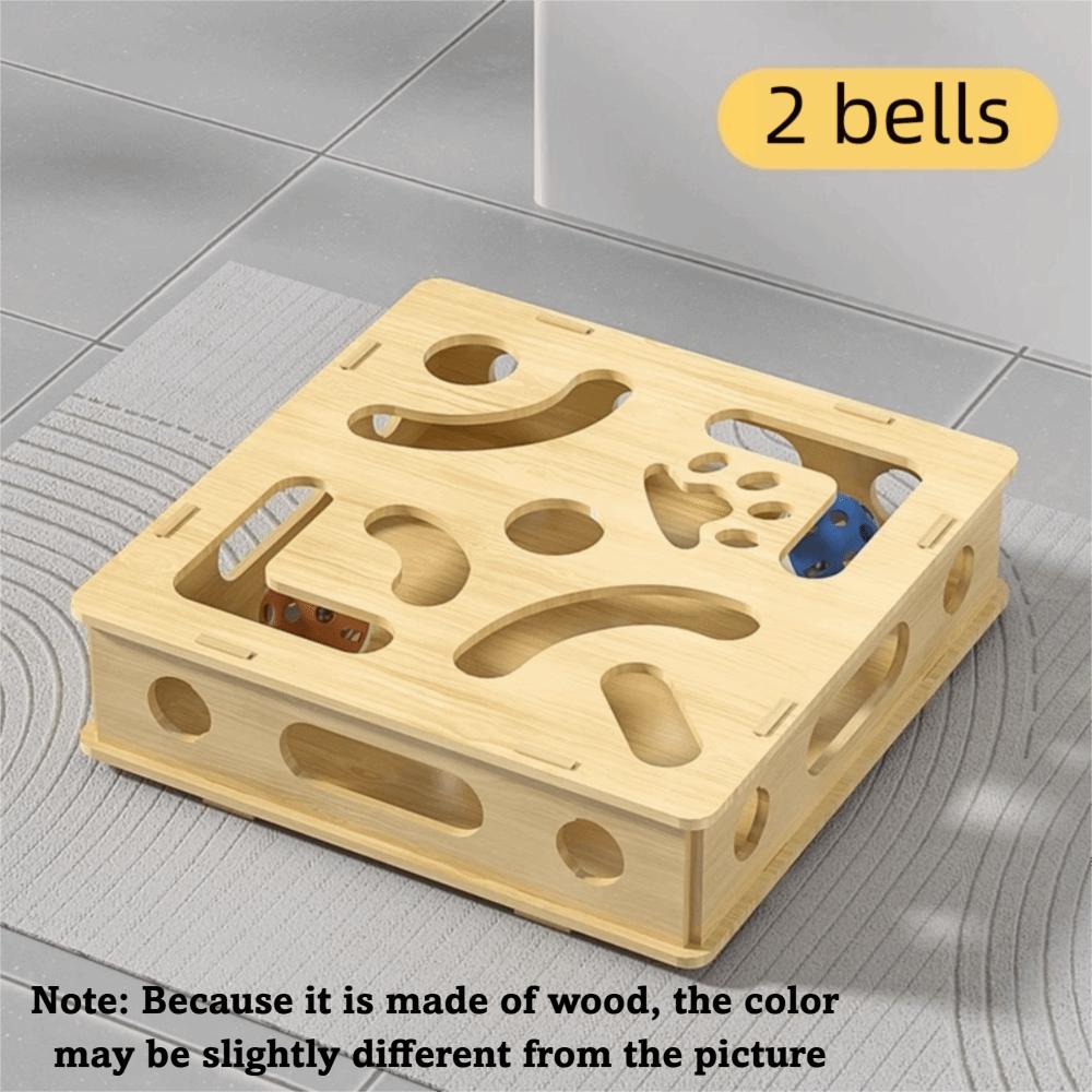 

Wooden Cat Puzzle Game Box with Bell Durable Cat Scratching Posts Relieve Stress Physical Exertion Cat Exercise Toy