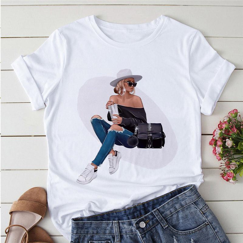 Flower Pretty Girl Fashion Trend Oversized Tops Custom T-Shirt Kawaii O-Neck Tshirt Soft Clothes For Women Female Tee-Shirt