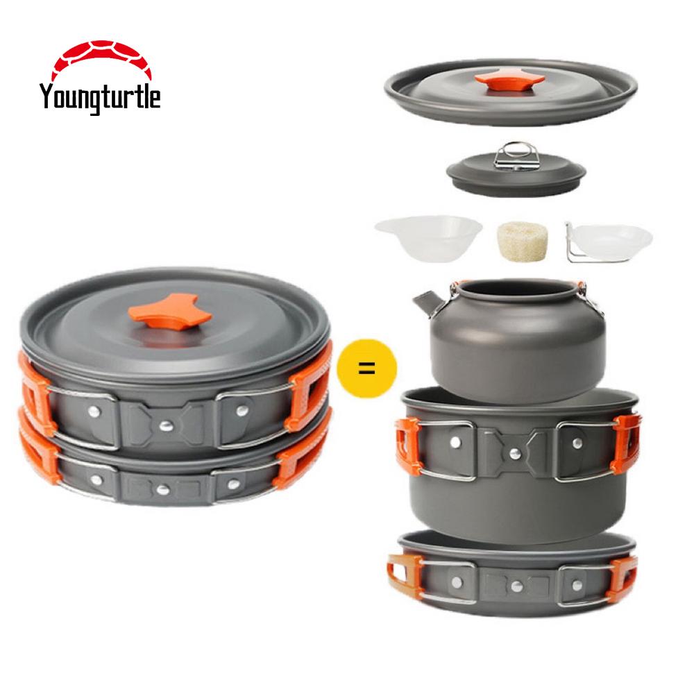 

Набор посуды для кемпинга, уличный алюминиевый кухонный набор, чайник, кастрюля, горшок, походная посуда для пикника, барбекю, посуда для кемпинга