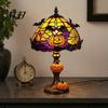 Seasonal Bedroom Decor Halloween Pumpkin Bat Table Lamp, Stained Glass Reading Light, Gothic Festive Accent Cozy Nightstand Light for Bookshelf,