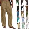 Men's Yoga Drawstring Elasticated Trousers Breathable Comfortable Loose Cotton Linen Pants Summer Beach