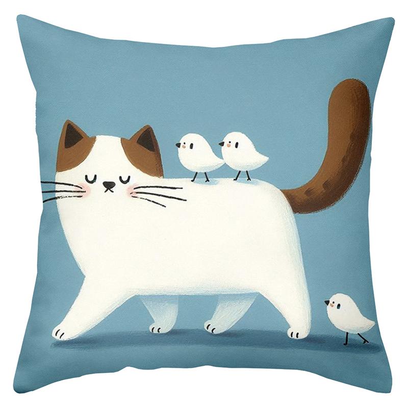 1 Pieces Cute Cat With Birds Pillow For Home Decor Polyester Pillowcase, Sofa Decorative Cushion Cov Headboard Pillow