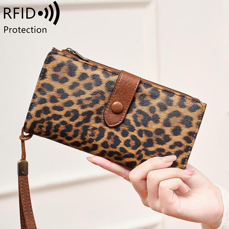 

Женский Кошелек Модный Винтажный Кошелек RFID Защита Двойная Молния Длинный Кошелек Двойного Сложения Держатель для Кредитных Карт Женская Сумка-Клатч Кошелек на Запястье Высокое Качество