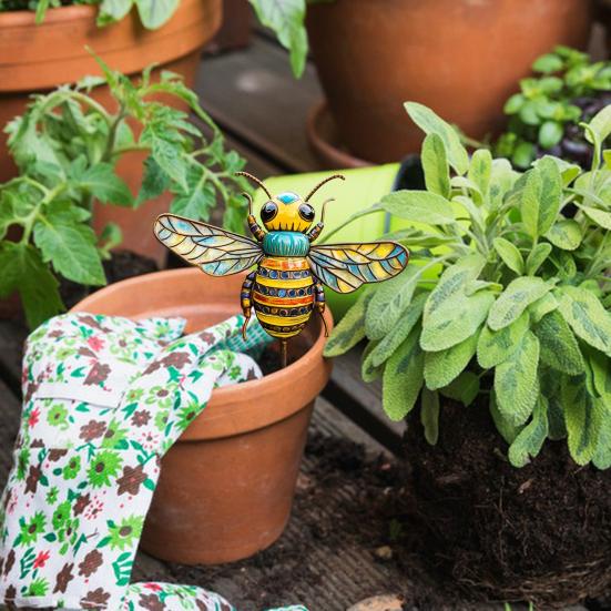 Colorful Insect Stake Metal Bee Garden Stake Animal Bird Snail Design Plant Stake