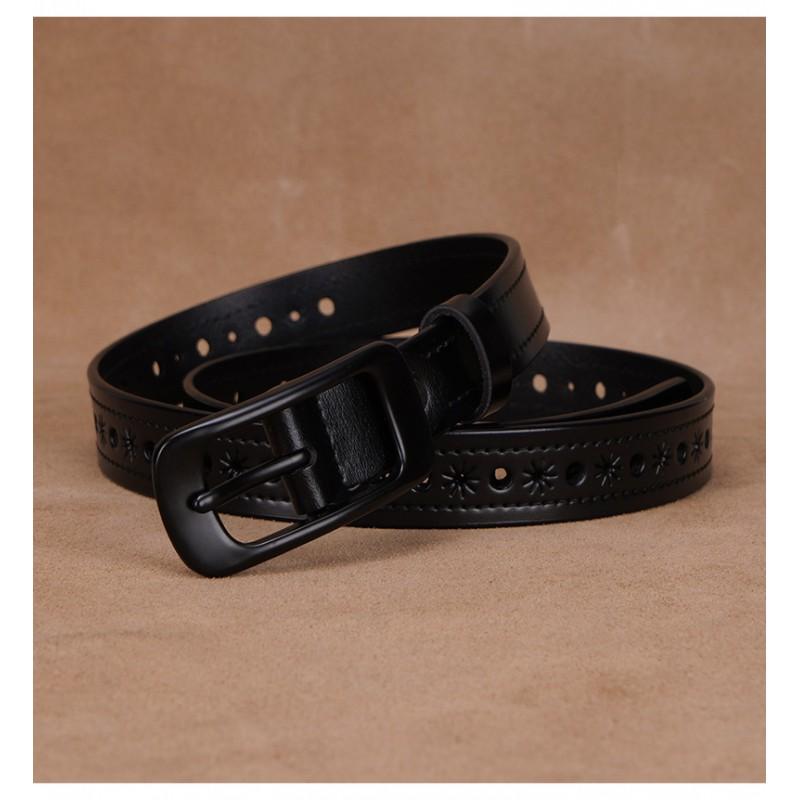 Womens Genuine Leather Belt With Pin Buckle Adjustable No-Hole Design Retro Chic Waistband Jeans Dresses