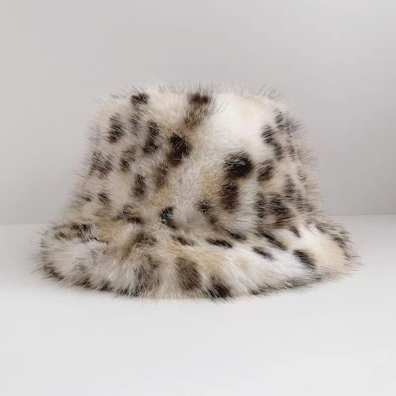 

Корейская версия, Леопардовый принт, Плюшевая шляпа-рыбачка, Женская, Осенне-зимний новый стиль, Маленькое лицо, Шапка с защитой ушей, Толстая и теплая, Шапка из искусственного меха