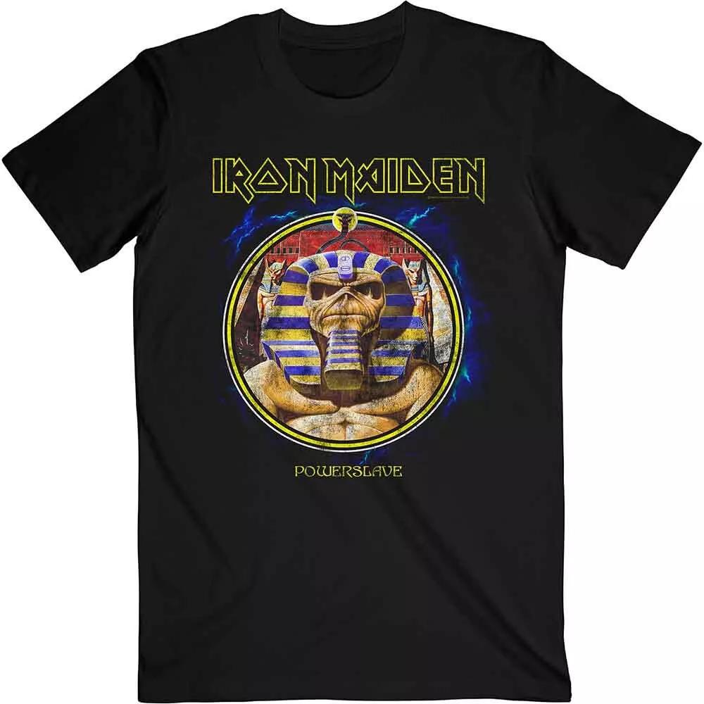 

Classic Rock Metal Band tshirt Iron Maiden T Shirt Powerslave Mummy Circle Band Logo S