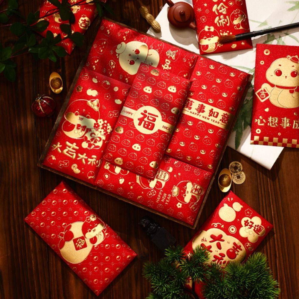 6pcs Paper Chinese New Year Red Envelopes Blessing Money Packet  Wedding Birthday