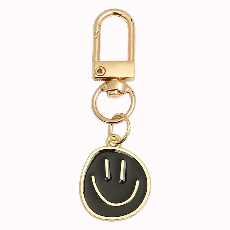 Lovely Smile Face Keychain Cute White Purple Yellow Pink Blue Black Enamel Metal Key Ring Bag Pendant Accessories Women Girl CLE