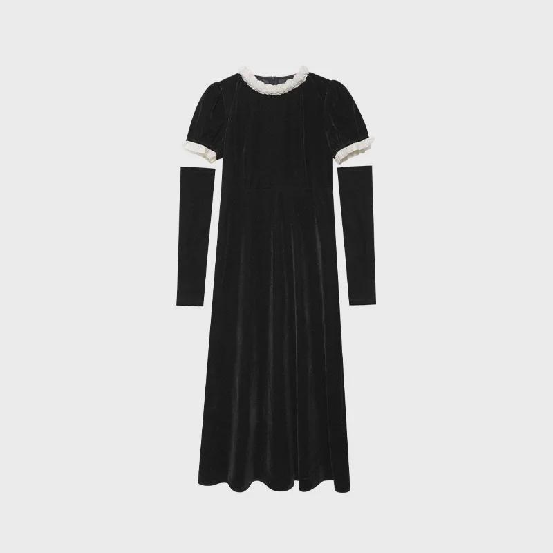 2024 Winter French Style Velvet Dress with Elegant Sleeves - Interpretation of Beauty F2197