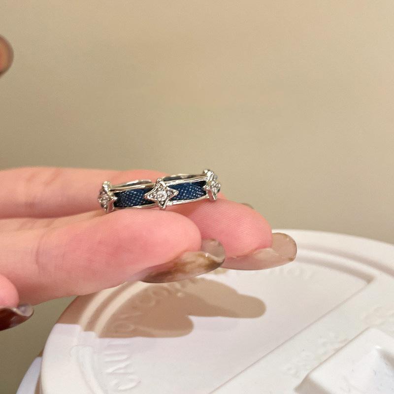 

Dark Blue Denim Fabric Zircon Star Opening Rings for Women Girls Fashion Popular Metal Butterfly Rings Party Jewelry Accessories