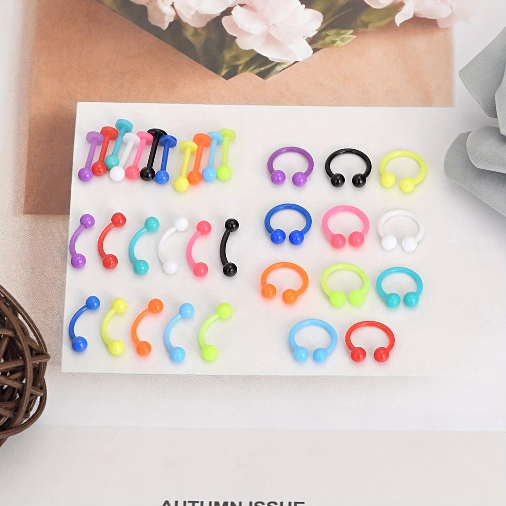 16G Bioflex Acrylic Curved Barbell Horseshoe Lip Eyebrow Rings Piercing Retainer Plastic Flexible Nose Septum Belly Piercing