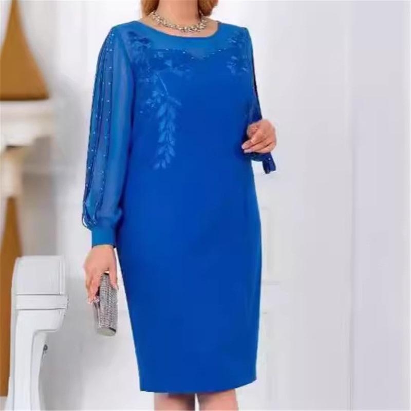 

Европейский и американский стиль, летний новый стиль, женское свободное платье с круглым вырезом и длинными рукавами на тесьме, больших размеров, плюс длинная юбка 5XL