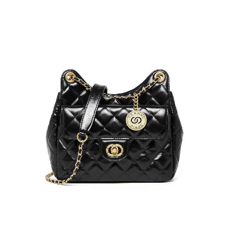 

Xiaoxiangfeng Genuine Leather Bag 2025 New Soft Leather Quilted Chain Underarm Bag High-end Sense Wandering Bag Single Shoulder Crossbody Bag чорний