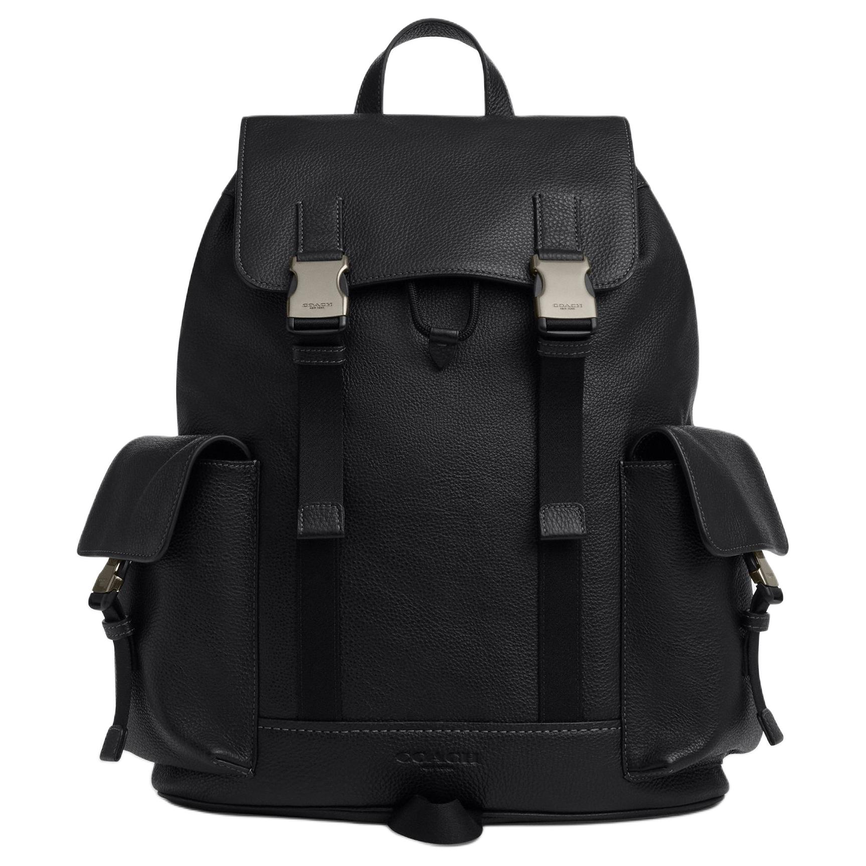

Coach Clark 33 Drawstring And Buckle Closure Leather Backpack Large Unisex backpack Black CCF89-QBBK Basic Set (Bag+Dust Bag)